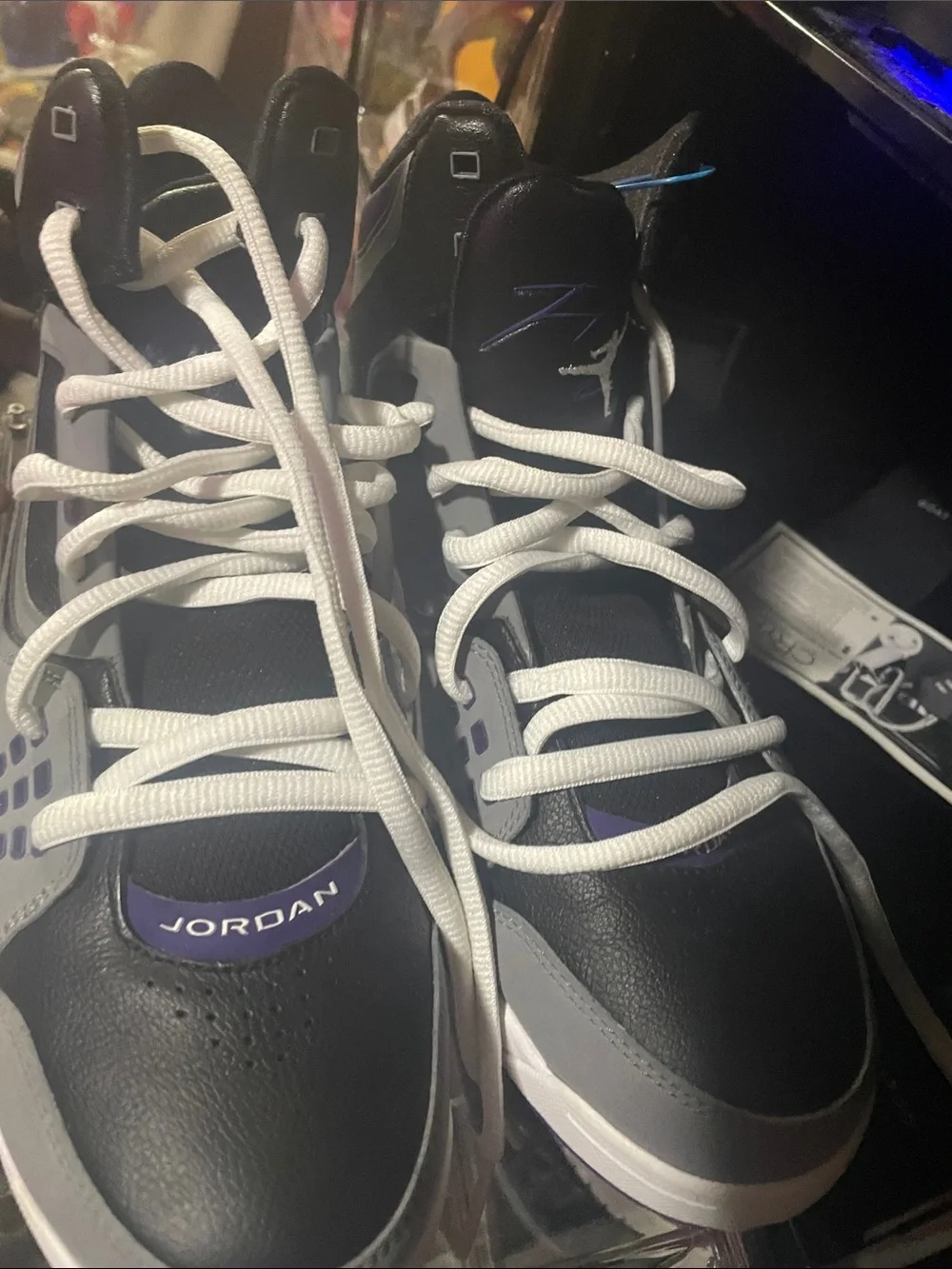 Jordan Grey and Purple Mid-Top Sneakers